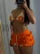 Knits Ruffles Tie Up Beach Two Piece Shorts Set CM-60408