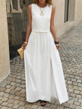Solid Color Sleeveless Top Long Skirts 2 Piece Set GZEY-D26290073