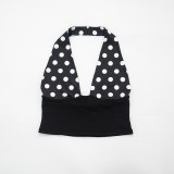 Polka Dots Print Halterneck Backless Seventh Pants Two Piece Set MXBF-J26ST130