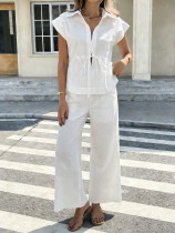 Solid Color Loose Short Sleeve Two Piece Pants Set GZEY-K26291002