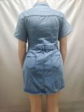 Single Breasted Short Sleeve Denim Mini Dress GAKF-60411