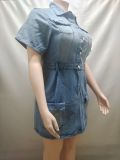 Single Breasted Short Sleeve Denim Mini Dress GAKF-60411