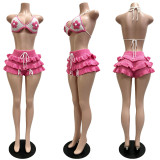 Knits Ruffles Tie Up Beach Two Piece Shorts Set CM-60408