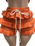 Casual Ruffles Knits Tie Up Beach 2 Piece Shorts Set CM-60412