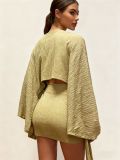 Slash Neck Off Shoulder Tie Up Two Piece Skirts Set QYMF-A740