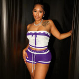 Knits Contrast Color Wrap Chest Two Piece Shorts Set GDSF-D25ST195