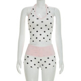 Halterneck Polka Dots Print Two Piece Shorts Set GDSF-Y26ST096