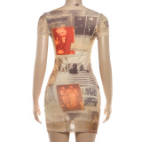 Short Sleeve O Neck Print MIni Dress XEF-K6D03612A