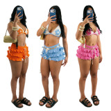 Knits Ruffles Tie Up Beach Two Piece Shorts Set CM-60408