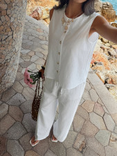 Loose O Neck Sleeveless Top Pants 2 Piece Set GZEY-K26290150