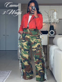 Camouflage Print Raw Edge Loose Jeans GAKF-60301