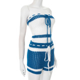 Knits Contrast Color Wrap Chest Two Piece Shorts Set GDSF-D25ST195