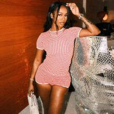 Plaid Print Short Sleeve T Shirt Shorts Suit XEF-K6S00681A