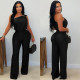 Slash Shoulder Solid Color Loose Jumpsuit BY-7578