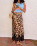 Leopard Print Lace Patchwork Long Skirts SHD-8100