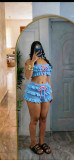 Casual Ruffles Knits Tie Up Beach 2 Piece Shorts Set CM-60412