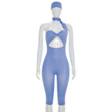 Polka Dots Print Halterneck Romper(With Headscarf) MXBF-J26JP122