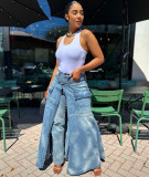 Fashion Faux Two-piece Denim Jeans GAKF-60306