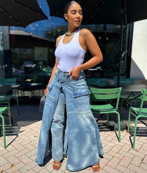 Fashion Faux Two-piece Denim Jeans GAKF-60306