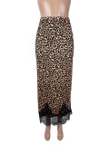 Leopard Print Lace Patchwork Long Skirts SHD-8100