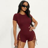 Solid Color Short Sleeve Rib Mini Dress GDSF-J26RP027