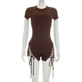 Solid Color Short Sleeve Rib Mini Dress GDSF-J26RP027