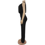 Slash Shoulder Solid Color Loose Jumpsuit BY-7578