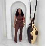Sleeveless Solid Color Tight Two Piece Pants Set NY-3890
