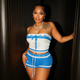 Knits Contrast Color Wrap Chest Two Piece Shorts Set GDSF-D25ST195