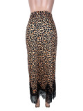 Leopard Print Lace Patchwork Long Skirts SHD-8100