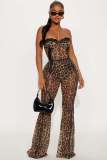 Sexy Leopard Print Tube Top Two Piece Pants Set SHD-9976