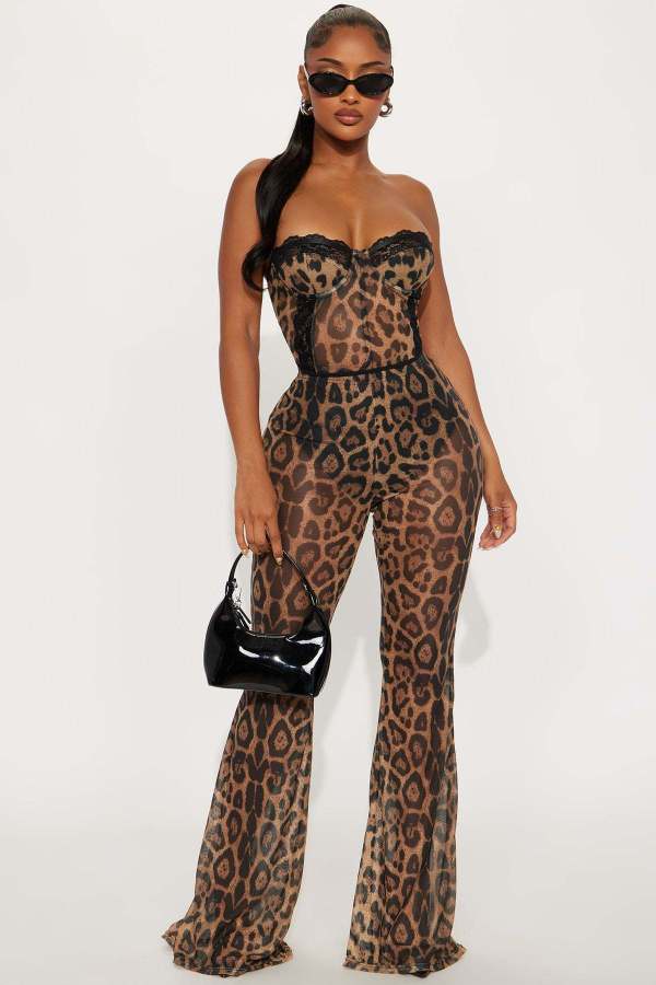 Sexy Leopard Print Tube Top Two Piece Pants Set SHD-9976