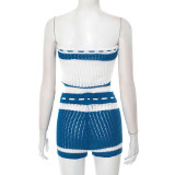 Knits Contrast Color Wrap Chest Two Piece Shorts Set GDSF-D25ST195