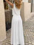 Solid Color Sleeveless Top Long Skirts 2 Piece Set GZEY-D26290073