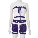 Knits Contrast Color Wrap Chest Two Piece Shorts Set GDSF-D25ST195