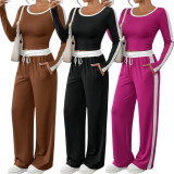 Long Sleeve Loose Color Block Pants Suit HNIF-MC003