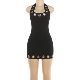 U Neck Halterneck Backless Mini Dress DLSF-K6D04929A