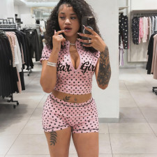 Letter Print Short Sleeve Zipper Sport Shorts Suit DLSF-K6S05194A