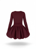Long Sleeve Ruched Puff Dress HNIF-GY288