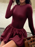 Long Sleeve Ruched Puff Dress HNIF-GY288