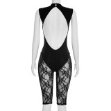 Lace Patchwork Backless Jumpsuit MXBF-J26JP029