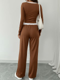 Long Sleeve Loose Color Block Pants Suit HNIF-MC003