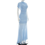 Mesh Patchwork Ruched Maxi Dress GSZM-D26DS113