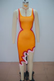 Sleeveless Print Irregular Midi Dress GANY-LB3078