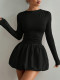 Long Sleeve Ruched Puff Dress HNIF-GY288