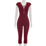 Deep V Neck Solid Color Jumpsuit MXBF-J26JP095