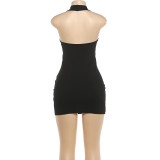 U Neck Halterneck Backless Mini Dress DLSF-K6D04929A