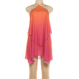 Gradient Color Haltenreck Backless Mini Dress DLSF-K6D04121A