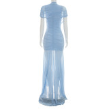 Mesh Patchwork Ruched Maxi Dress GSZM-D26DS113