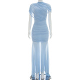 Mesh Patchwork Ruched Maxi Dress GSZM-D26DS113